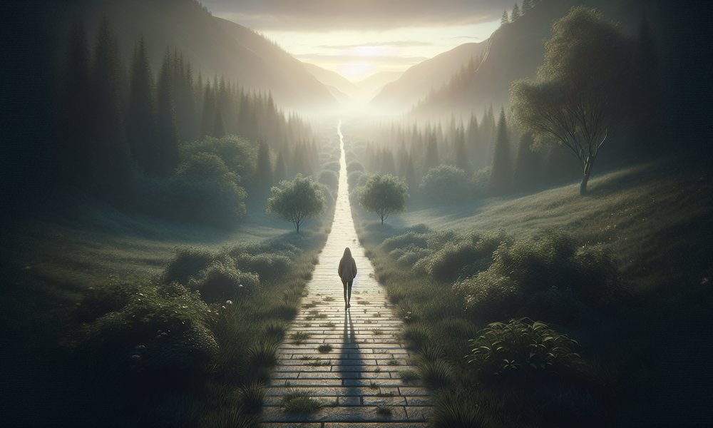 An image depicting a solitary figure on a path, symbolizing the journey of self-discovery and healing after a breakup.