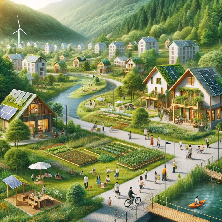 A picturesque view of life aligned with nature, promoting an eco-conscious way of living.