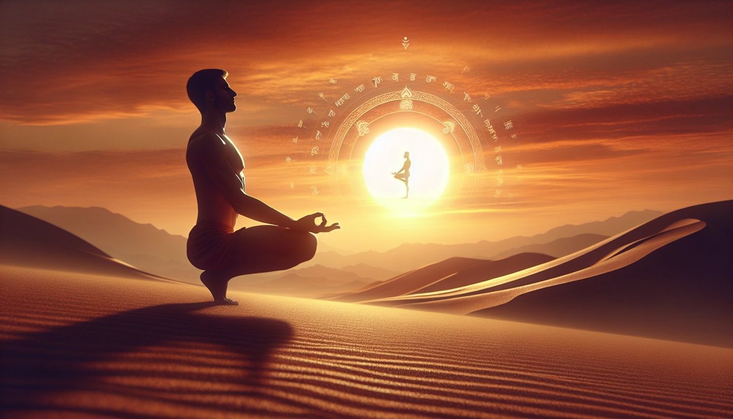 An image of a person in a yoga pose at sunset, capturing the harmonious blend of mindfulness and physical movement