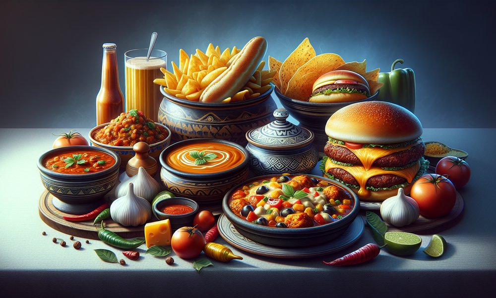 An enticing image of diverse culinary dishes, representing a fusion of global cuisines