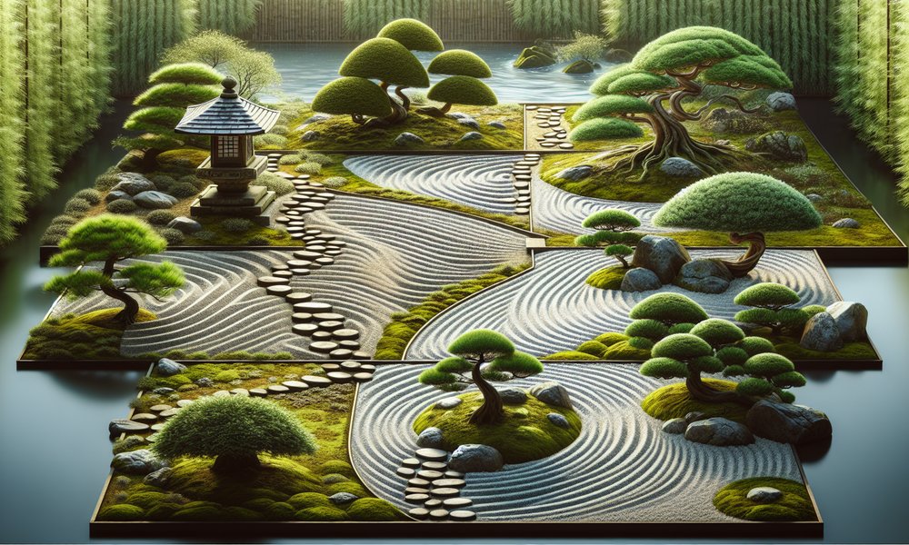 An image showcasing the top 5 Zen gardens, each with its unique design and serene aesthetic.